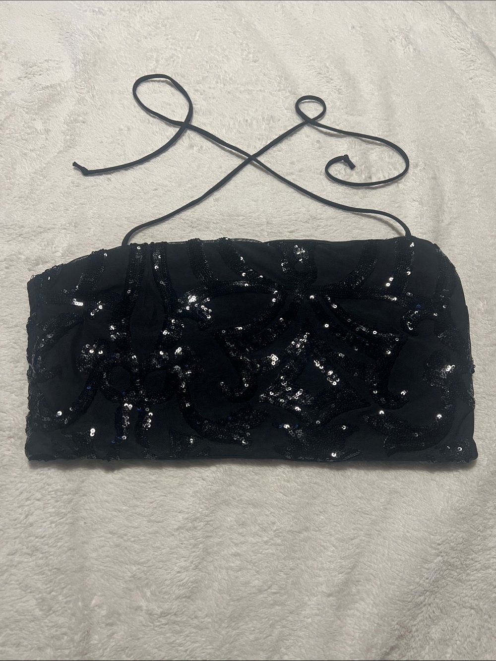 Windsor Black Sequin Halter Strap Crop Top